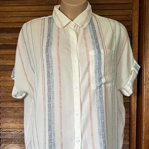 Unbranded women's button down shirt-2XL-white vertical striped short sleeve